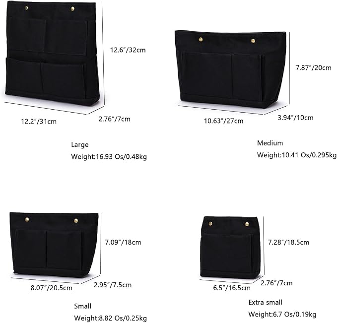 Cosmetic Bag Handbag Insert Canvas Purse Organizer Organizer Insert Cosmetic bag (L, Black) - Image 2