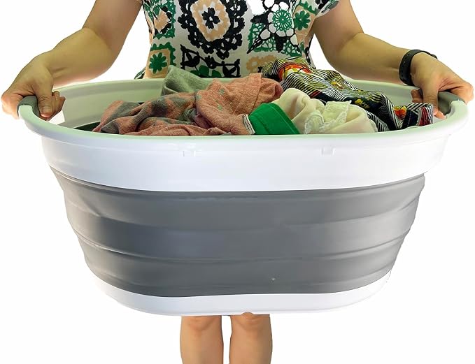 SAMMART 39L (10.3 gallons) Collapsible Plastic Laundry Basket - Foldable Washing Tub - Easy Storage & Pop Up Saving (White/Steel Grey(Set of 2)) - Image 7