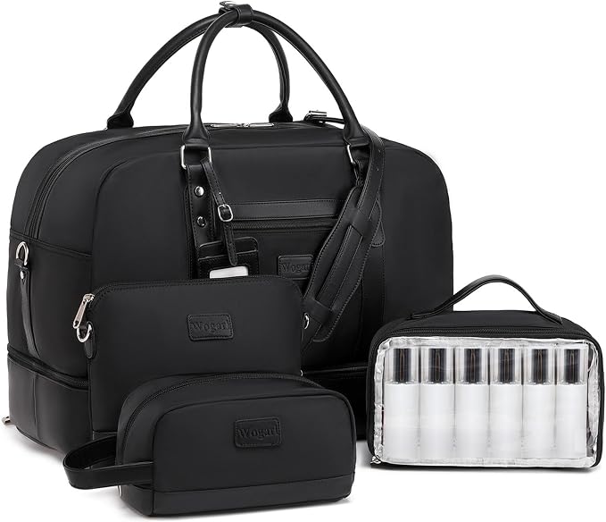 Wogarl 4PCS Weekender Bags for Women Large Overnight Weekend Travel Duffel Carry on Shoulder with Shoe Compartment Canvas Toiletry Bag for Travel Business Gym by Wogarl