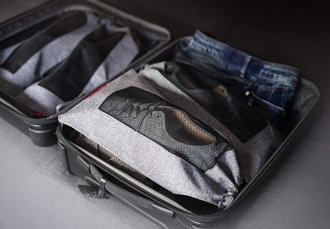 LeanTravel Bundle Compression Packing Cubes Set of 6 Grey-Black-Brown Color + Shoe bags for Travel Set of 6 Grey Color - Image 9