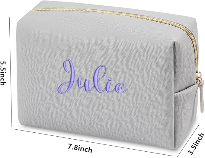 GOPHIE Personalized Embroidered Makeup Bag, Toiletry Bag for Women, Large Cosmetic Travel Bag, Gift For Bridesmaid,Gray - Image 2