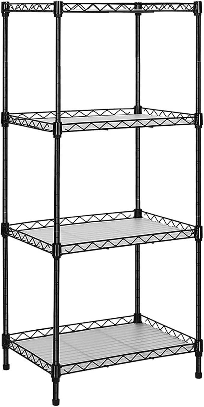 Best 4-Tier Wire Shelving - Black - Heavy Duty Shelf - Kitchen Storage Shelves, Wire Shelving Unit with Baskets Storage Rack Corner Shelf Shelving Adjustable Storage Shelf, 11.8" D x 15.7" W x 47" H by GUANGFOSHUN