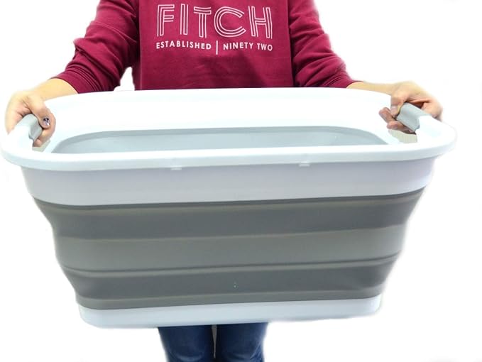 SAMMART Set of 2-41L(10.8 gallon) Collapsible Plastic Laundry Basket-Pop Up Storage Container-Portable Washing Tub-Space Saving Hamper/Basket, Water capacity:32L(8.4 gallon) (2 rectangular, Grey) by SAMMART