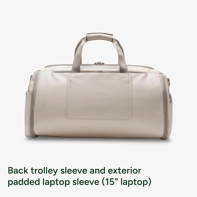 Halfday Convertible 2-in-1 Vegan Leather Premium Garment Duffel Weekender Bag 45L (Carry-on, Wrinkle-Free Travel, Hanging Suit Compartment, Shoe Pockets, Trolley Sleeve), Ivory - Image 8