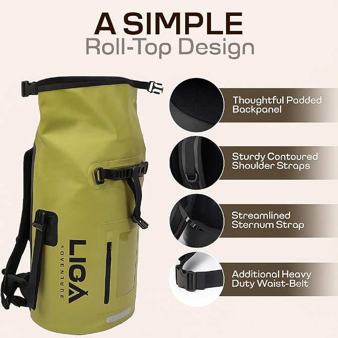 LIGA Waterproof Duffel Bag Backpack, 30L Heavy Duty Roll-Top Closure Travel Backpack, Cushioned Dry Storage Bag for Hiking, Kayak, Travel, Biking, Camping, Fishing (Green) - Image 4