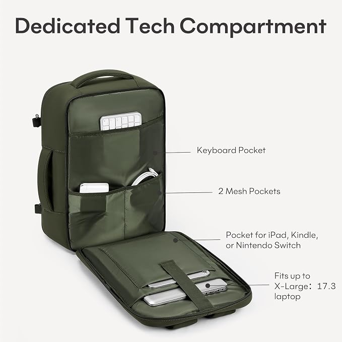 mibasies 40L Travel Backpack for Women & Men: Carry On Luggage Flight Approved, TSA Laptop Backpack with Water Bottle Pocket, Personal Item Bag Fits 17" Laptop for Weekender Business - Deep Green - Image 5