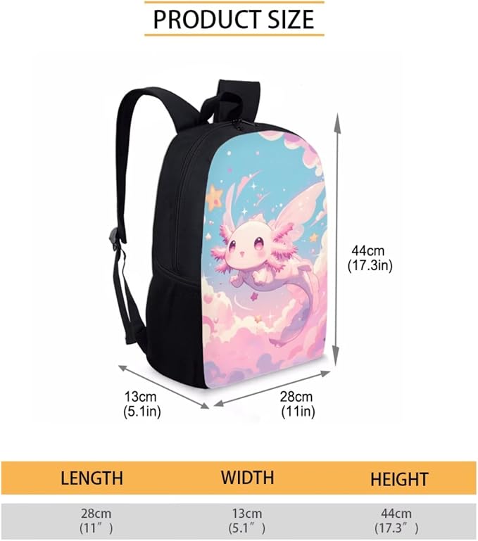 Cute Axolotl Backpack for School Girls 1st Grade with Lunchbox 4 in 1 Kids Bookbag and Lunch Box Set 17in Elementary Schoolbag Lunch Bag Pencil Case Primary Back Pack Water Bottle Carrier - Image 4