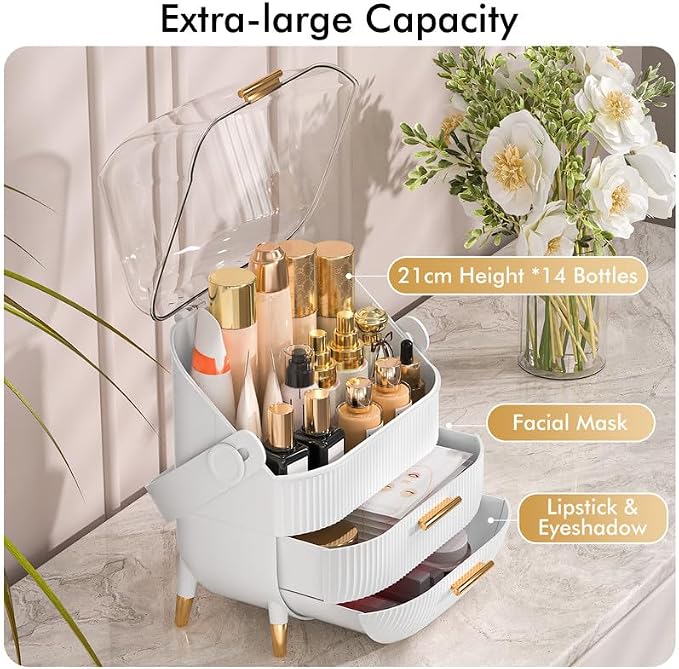 NestOrganix Makeup Organizer Skincare Organizers - Cosmetic Display Cases with Transparent Cover, SkinCare Organizers for Bathroom Countertop, Bedroom Vanity Desk, Lipstick Organizer, White Upgarde - Image 3