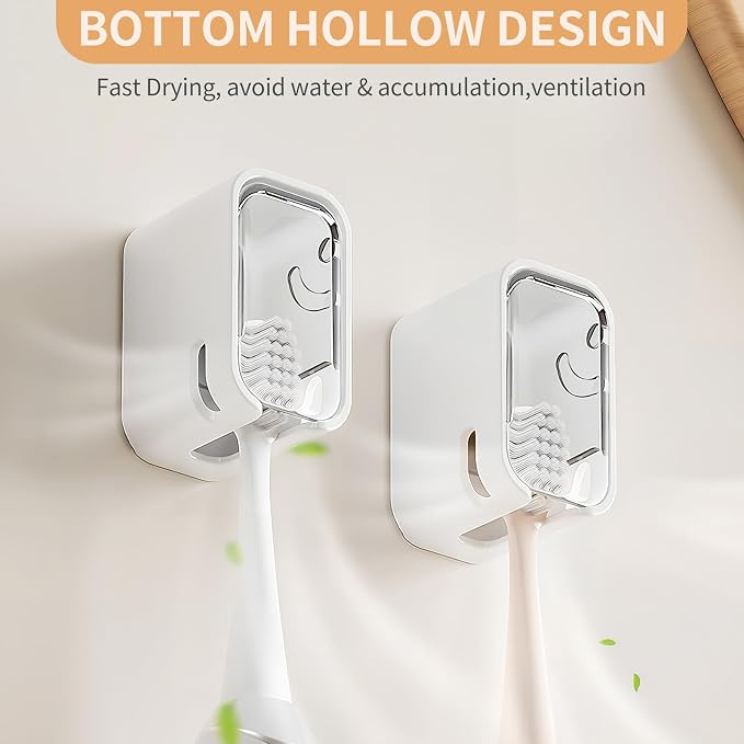 Wall Mounted Toothbrush Holders for Bathroom,Strong Self Adhesive Tooth Brush Holder with Cover, Toothbrush Heads Organizer for Family, 4 Pcs Clear White - Image 3