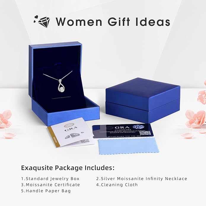 1.5CT Moissanite Infinity Pendant Necklace Anniversary Wedding Gifts for Women Wife Her S925 Sterling Silver 18K White Gold/Gold Filled Jewelry for Birthday Mothers Christmas Valentines Day