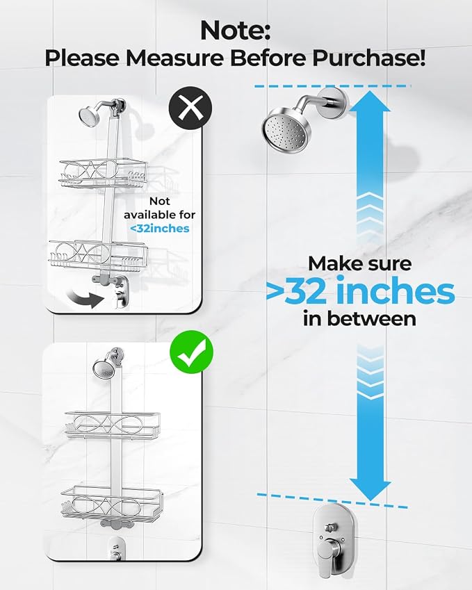 ODesign 2 Tier Aluminum Shower Caddy Rustproof Hanging Adjustable Silver | Shower organizer hanging,no drilling required,comes with removable hook and storage box, suitable for indoor showers - Image 3