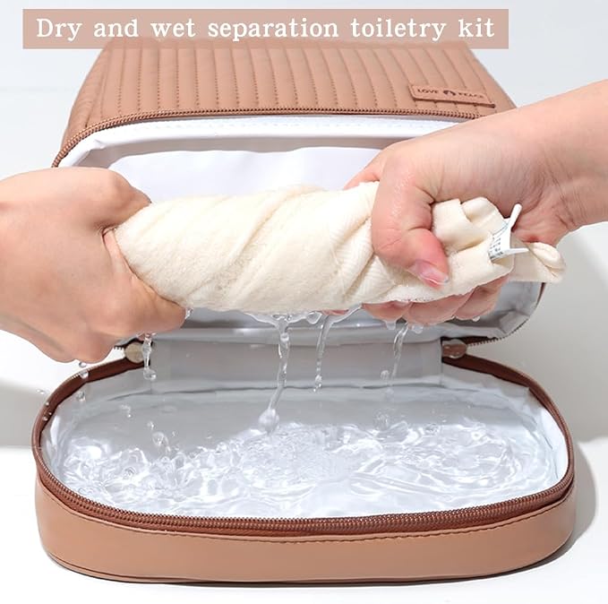 Women's Cute Cosmetic Bags Travel Toiletry Bag Waterproof Leather Cosmetic Bag Set with Handle Zipper Portable Makeup Bags Storage Bag On-the-Go Cosmetic Bag（Baby blue） - Image 4