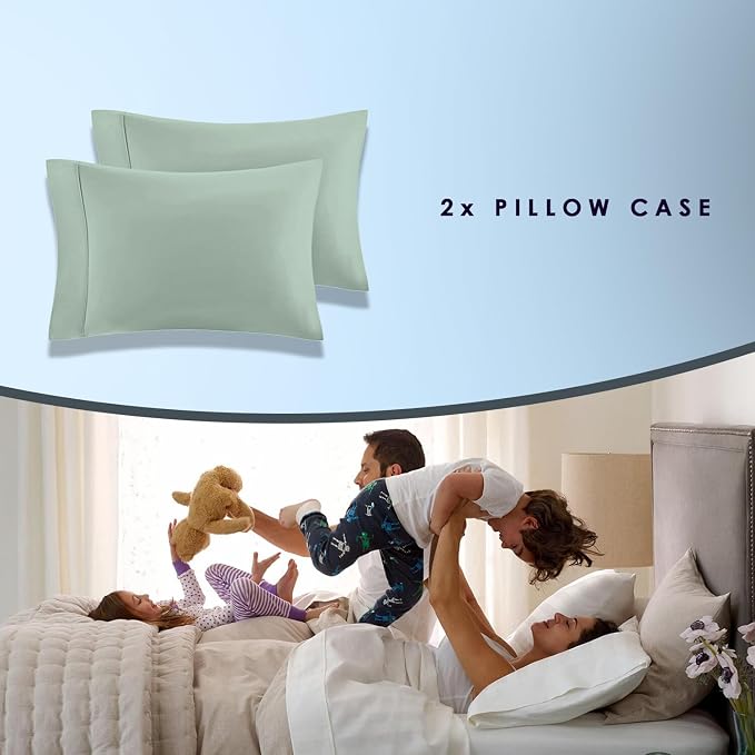 Pizuna Pure 100% Luxury Cotton Queen Size Pillow Case Sea Foam, 1000 Thread Count 100% Long Staple Cotton Sateen Pillowcase, Pillow Covers with Stylish 4" Hem (Combed Cotton Pillowcase) - Image 4