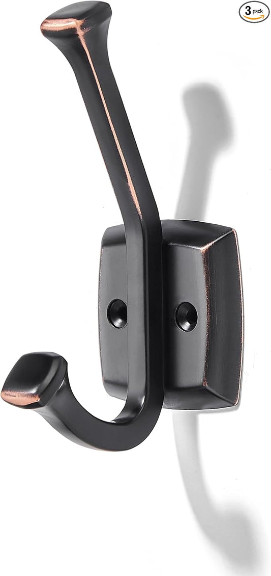 khtumeware 3 Pack 4.7 inch Oil Rubbed Bronze Coat Hooks Wall-Mounted Hooks | Applicable to hanging,Towel,robe,bathroom,bag,clothes,entryway Zinc Alloy bathroom hooks by khtumeware