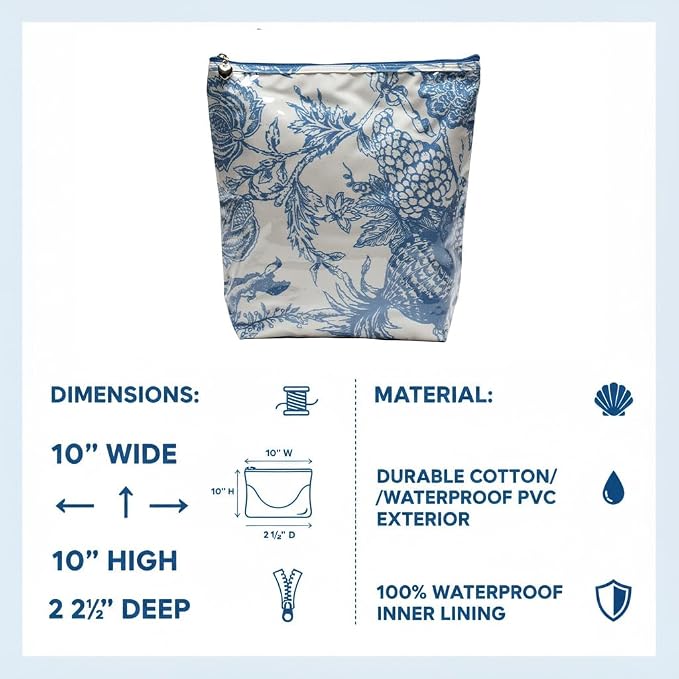 Jacaranda Living Large Makeup Bag – Water-Resistant Cosmetic & Toiletry Organizer with PVC-Lined Interior, Travel Makeup Case, Pineapple Garden - Image 5