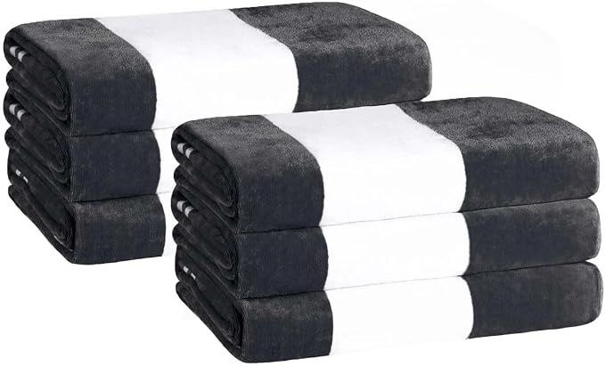 Superior Cotton Striped Beach Towels, Colorful Towels for Adult, Kid, Pool, Swimming, Sand, Travel, Large Oversized, Absorbent, Fast Drying, Bath Basics, Cabana Collection, Set of 6, Charcoal - Image 4