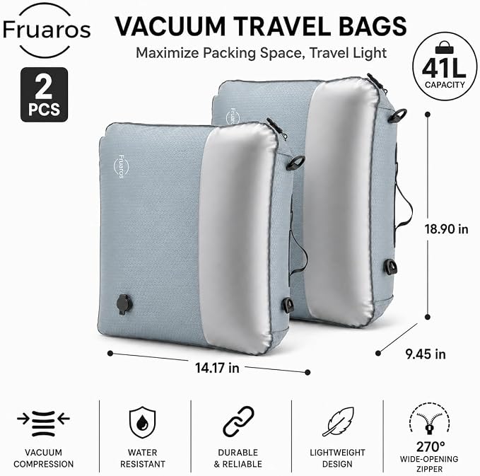 Vacuum bags for travel luggage with Wireless Pump – 270° Open, IP68 Waterproof, Reusable Compression Bags, Pack More in Carry-On & Checked Suitcases(2Pack+Pump) - Image 2