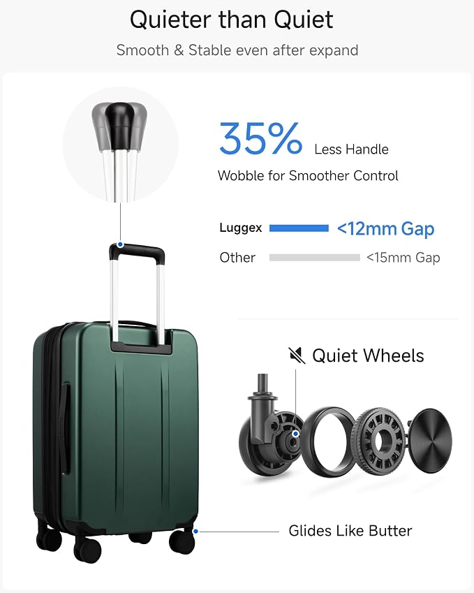 LUGGEX Carry On Luggage 22x14x9 Airline Approved, Expandable Polycarbonate Suitcase with Front Pocket (FX-Core, Green, 20 Inch) - Image 6