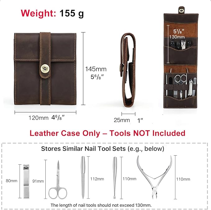 CONTACTS Full Grain Leather Empty Manicure Kit Case for Men Travel Nail Clipper Pouch Small Personal Care Tools Pouch By Handmade (Case Only) - Image 3
