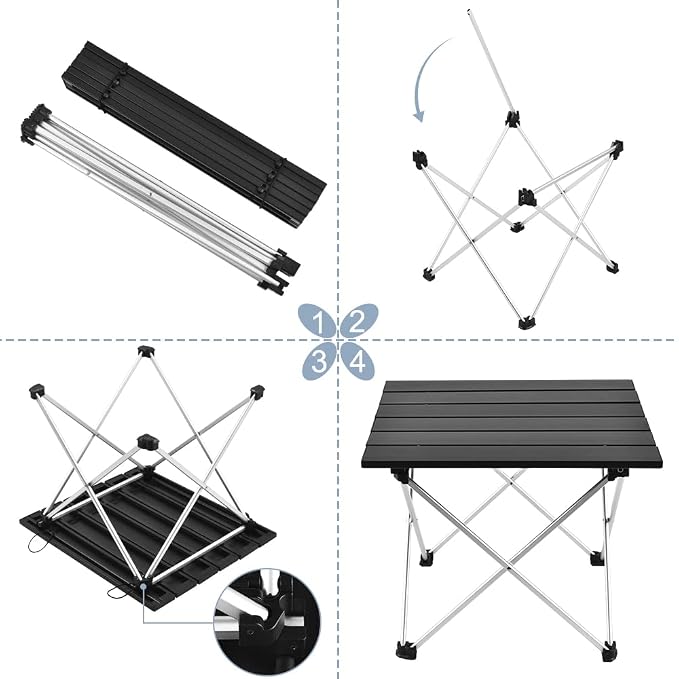Grope Portable Camping Table with Aluminum Table Top, Folding Beach Table Easy to Carry, Prefect for Outdoor, Picnic, BBQ, Cooking, Festival, Beach, Home Use (Black-S) - Image 5