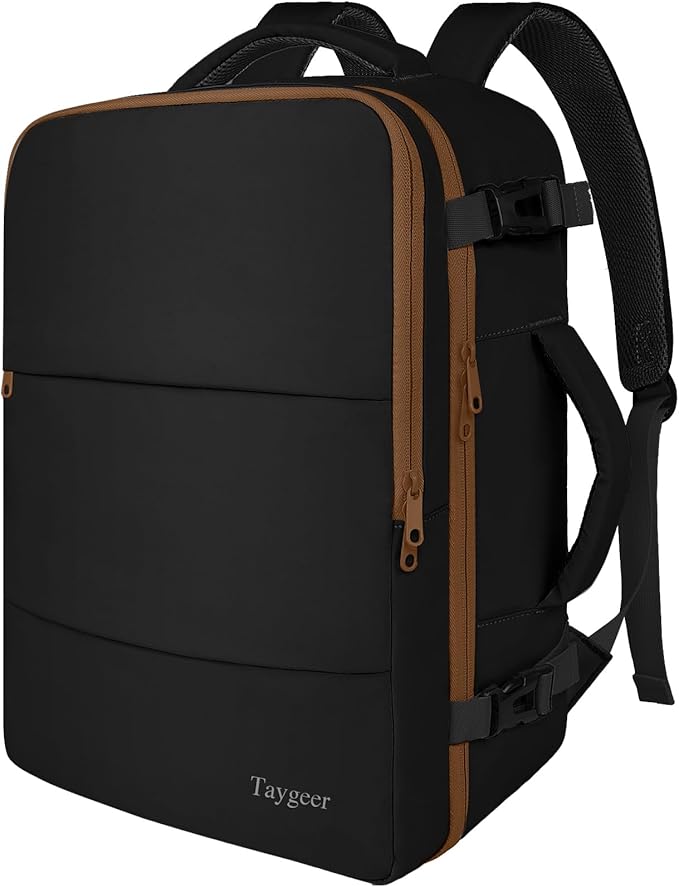 Taygeer Backpack for Women, Carry on Backpack with Laptop Compartment | Travel Laptop Mochila Carry On Luggage with Shoe Pouch, Airline Approved Personal Item Bag For Weekender Hiking, Black Khaki by Taygeer