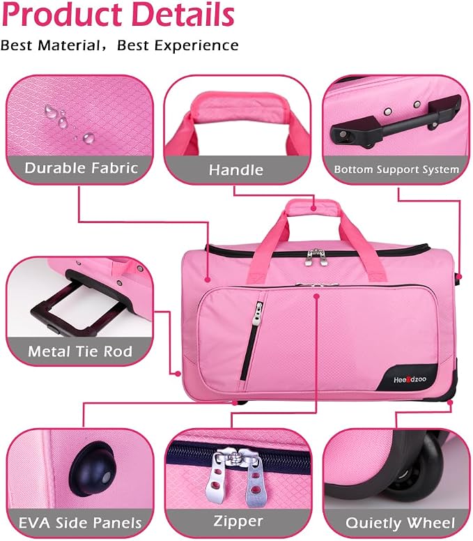 Dance Bag With Garment Rack,Dance Costumes Rolling Garment Bags For Travel,Garment Duffle Bag For Dance Competition, Wheeled Drop-Bottom Upright Luggage Closet Suitcase (23inch-Pink-E) - Image 4