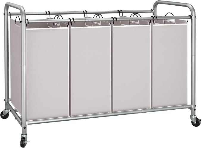 STORAGE MANIAC Laundry Sorter 4 Section, 47.5 Gal (180 L) Laundry Hamper with Wheels, Clothes Divider Basket Sorter, Separator Hamper Cart with Removable Bags, Gray by STORAGEMANIAC