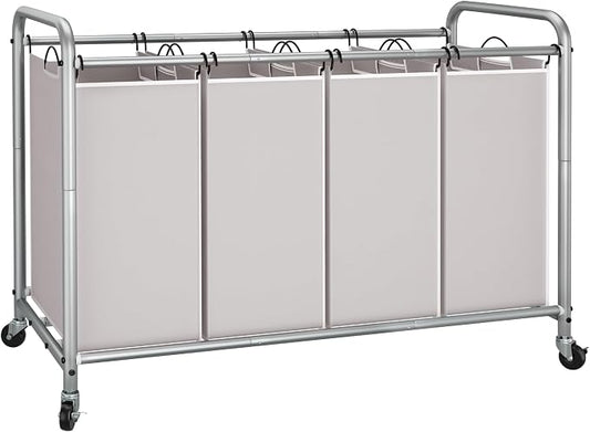 STORAGE MANIAC Laundry Sorter 4 Section, 47.5 Gal (180 L) Laundry Hamper with Wheels, Clothes Divider Basket Sorter, Separator Hamper Cart with Removable Bags, Gray by STORAGEMANIAC