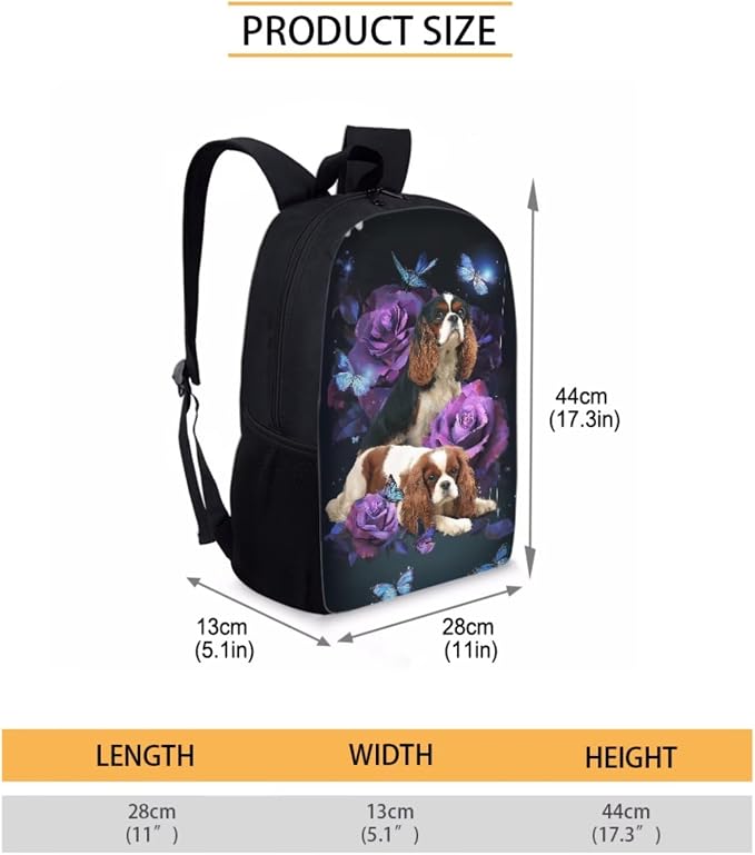Cavalier King Charles Spaniel Dog Backpack with Lunch Box Kids Girls 6-8 Kids Elementary School Bookbag Lunch Bag Pencil Case Water Bottle Holder Butterfly Rose Back Pack Toodler Back Pack - Image 4