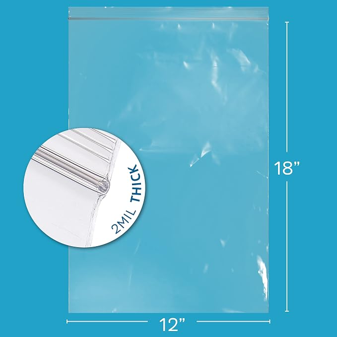 GPI - 12" x 18" Zip Bags, 200 Count, Clear Plastic Reclosable Zipper Poly Baggies, with Resealable Zip Top Lock. for Freezer, Apparel, Clothing, Food, Home & Office Supplies. - Image 2