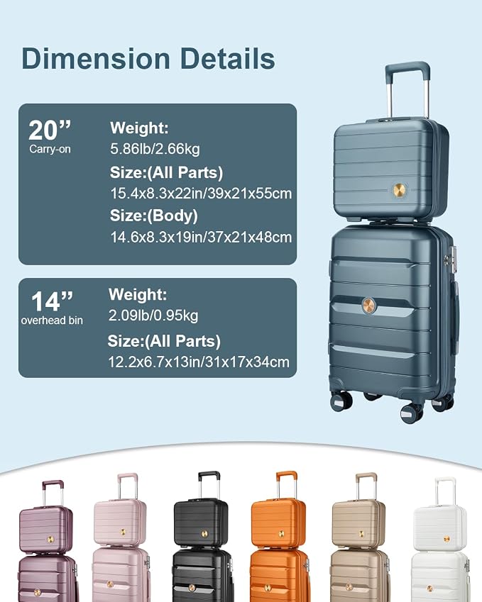 Somago 20 Inch Carry On Luggage Sets Hardside Suitcase with Double Spinner Wheels and TSA Lock YKK Zipper (Ice Blue,14/20) - Image 5