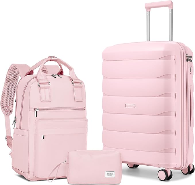 Carry On Luggage 22x14x9 Airline Approved, 22 Inch PP Hardshell Luggage Carry-on Suitcase with Spinner Wheels, Carry On Suitcase Set for Women (Pink) by TRIPLAYER