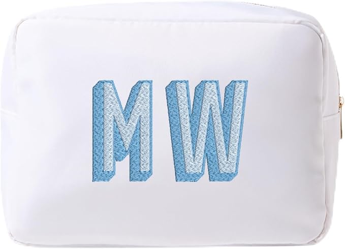 Personalized Nylon Pouch - Large Embroidered Essentials Bag for Women, Makeup, Toiletries, or Travel Organizer, Custom Monogram Gift, Carryall, Mom Bag, Tech Pouch (White, XL) by Sprinkled+With+Pink