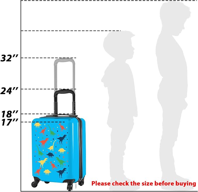 Redbaker 6 Pcs Kids Luggage Set, 17 Inch Rolling Suitcase with Backpack Lunch Bag Neck Pillow, Blue Dinosaur Travel Set for Summer Vacation Sleepover Back to School Gift - Image 3