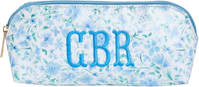 Personalized Clear Coated Pouch - Medium or Large Toiletry Bag with Embroidered or Applique Monogram, Custom Makeup or Travel Organizer, Easy-Clean Cosmetic Bag, Travel Gift for Women (Dahlia, Mini) by Sprinkled+With+Pink
