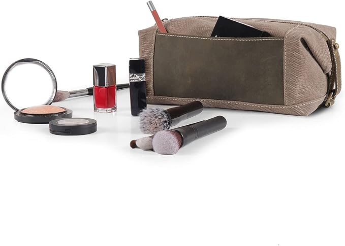 Londo Travel Toiletry Bag, Top-Grain Leather & Canvas Hanging Dopp Kit, Bathroom Case, & Makeup Organizer, Unisex - Image 6