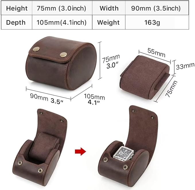 Leather Single Watch Case,Genuine Leather Vintage Watch Roll Travel Case for Storage Organizer Display (1 Slot) - Image 4