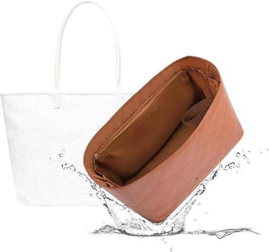 Lightweight Bag Insert, Waterproof Surface and Silky Satin Interior, Fits Artois MM (With Zipper and Bottle Holder, Brown) | Bottle Holder and Side Zip, Smooth Satin Interior, Easy-Care Outer Surface, Multiple Color Options, Structured Yet Flexible by 19NeatThin