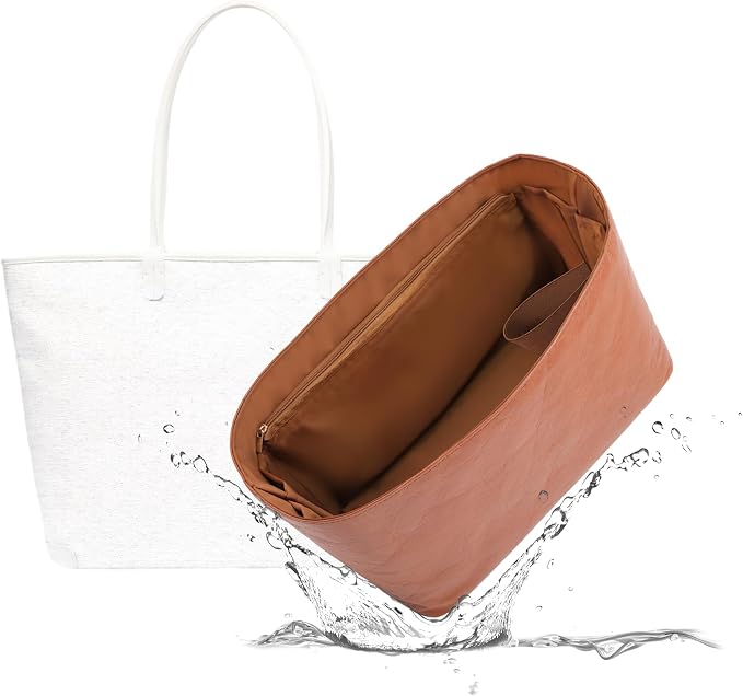Lightweight Bag Insert, Waterproof Surface and Silky Satin Interior, Fits Artois MM (With Zipper and Bottle Holder, Brown) | Bottle Holder and Side Zip, Smooth Satin Interior, Easy-Care Outer Surface, Multiple Color Options, Structured Yet Flexible by 19NeatThin