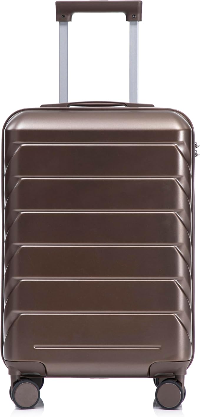 GDFStudio 20 Inch ABS Hard Shell Carry-On Luggage, Spinner Wheel Suitcase with Printed Stripe Pattern and TSA Combination Lock - Brown by GDFStudio