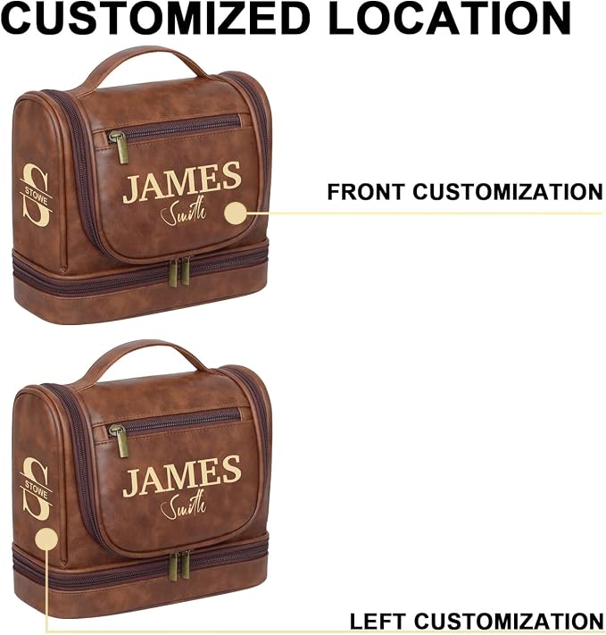 Personalized Leather Toiletry Bag, Brown, Three Layer Structure, Waterproof, Customizable Name Engraving, Travel Organizer for Men, Multi-Occasion Gift (UK1006) - Image 3