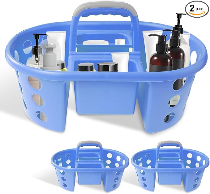 SIMPLYKLEEN Large Shower Caddy Portable 2PC - Made in USA Plastic Jumbo Size Dorm Storage Candy Tote with Handle Shower Organizer for Bathroom, Pantry, Kitchen, College Dorm, Periwinkle by SIMPLYKLEEN