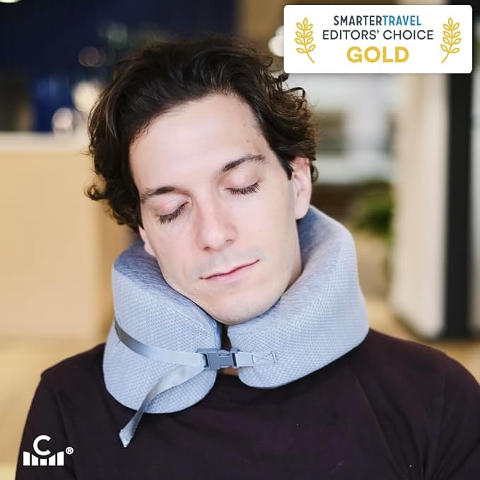 C CUSHION LAB Travel Pillow, Award-Winning Patented Ergonomic Design for Chin & Neck Support Memory Foam Neck Pillow, Compact Airplane Pillow for Traveling, Flight, Car (Gray, Large) - Image 2