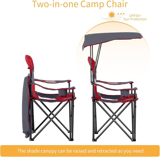 ALPHA CAMP Oversized Camping Chair with Shade Canopy, Folding Lawn Chairs - Image 6