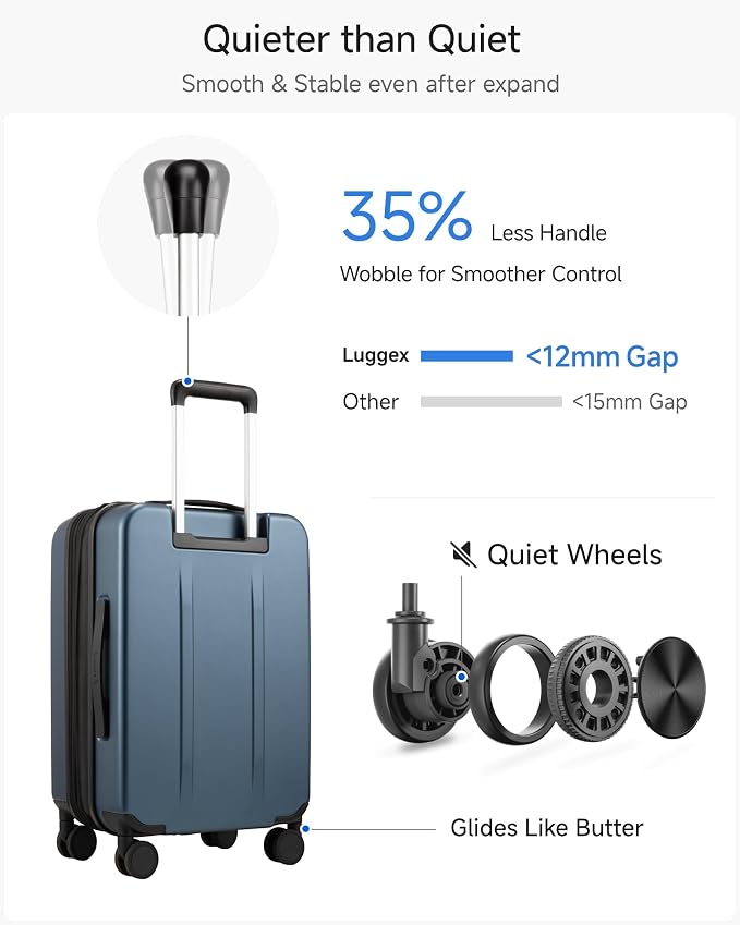 LUGGEX Carry On Luggage with Spinner Wheels, Expandable Polycarbonate Suitcase with Front Pocket (FX-Core, Blue, 21 Inch) - Image 7