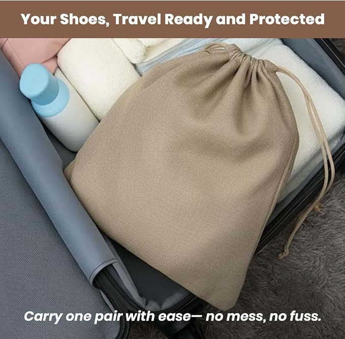 LFH Cotton Rich Shoe Storage Bags with Drawstring, Dustproof Breathable Reusable Organizer, Perfect For Travel, Dorm, Hotel, College, Gym, Easy to Carry Machine Washable 12"x17" (Pack of 4) - Chambray - Image 2