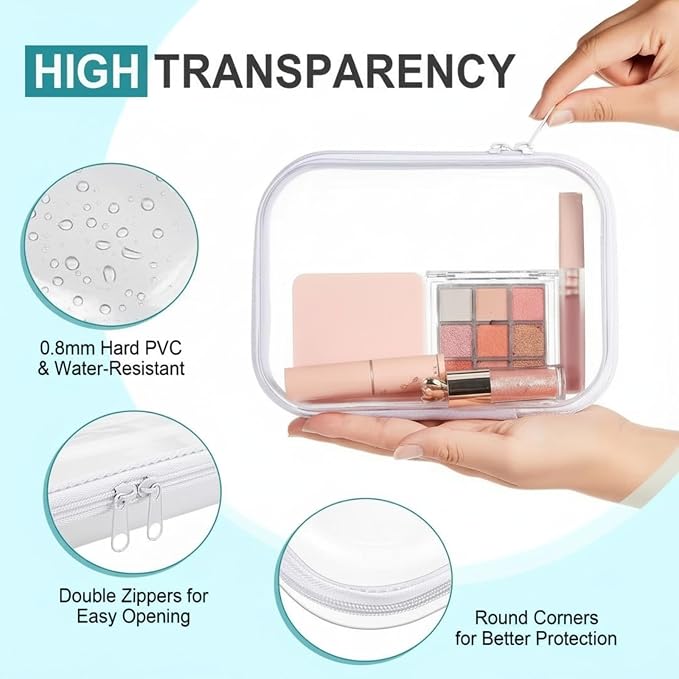 Sanwuta 6 Pcs Clear Hard Zipper Case Plastic Zipper Pouches Transparent Makeup Bag Pencil Case Pouches Toiletry Diaper Bag for Travel Toy Storage Organizer Bins(White,7.09 x 5.12 x 2 Inch) - Image 3