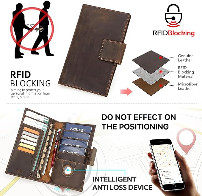 CONTACTS RFID Blocking Family Passport Holder for 4 Full Grain Leather Passport Wallet Compatible with Airtag Travel Passport Cover with 4 Passport Slot, 6 Card Slot (Brown) - Image 2