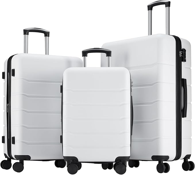 OLIXIS 3-Piece Luggage Set, Carry On Suitcases with Spinner Wheels, Expandable Travel Luggage with TSA Approved Lock & ABS Hard Shell, White, 20/24/28 Inch by OLIXIS