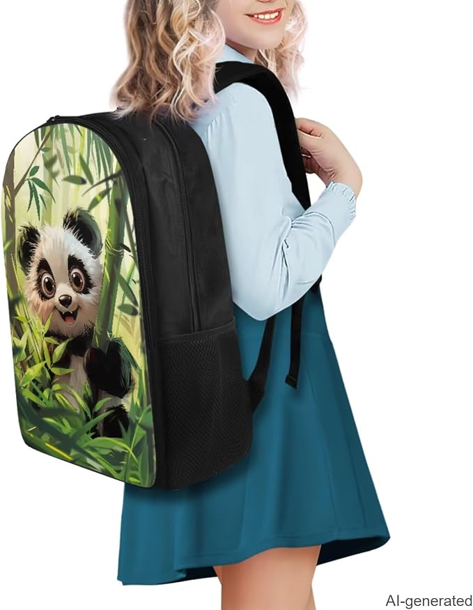 Panda Backpack for Girls Boys Backpack with Lunch Box Water Bottle Pouch and Kawaii Pencil Case 4PCS Set Cute Bookbag with Compartments for School 17 inch Large Sturdy School Bag for Kids - Image 2